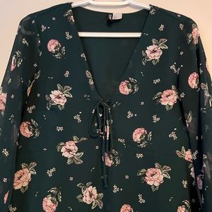 Emerald green and pink floral blouse size 6